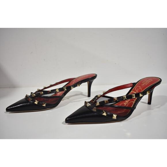 Valentino Rockstud Black Mule Mesh Classic Pointed Backless Sandal Heel Pump 36 - Picture 8 of 11